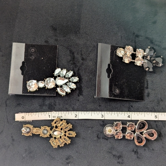 Black and White Rhinestone Silver Dangle Earrings Set Formal Bridal Prom - Picture 6 of 7